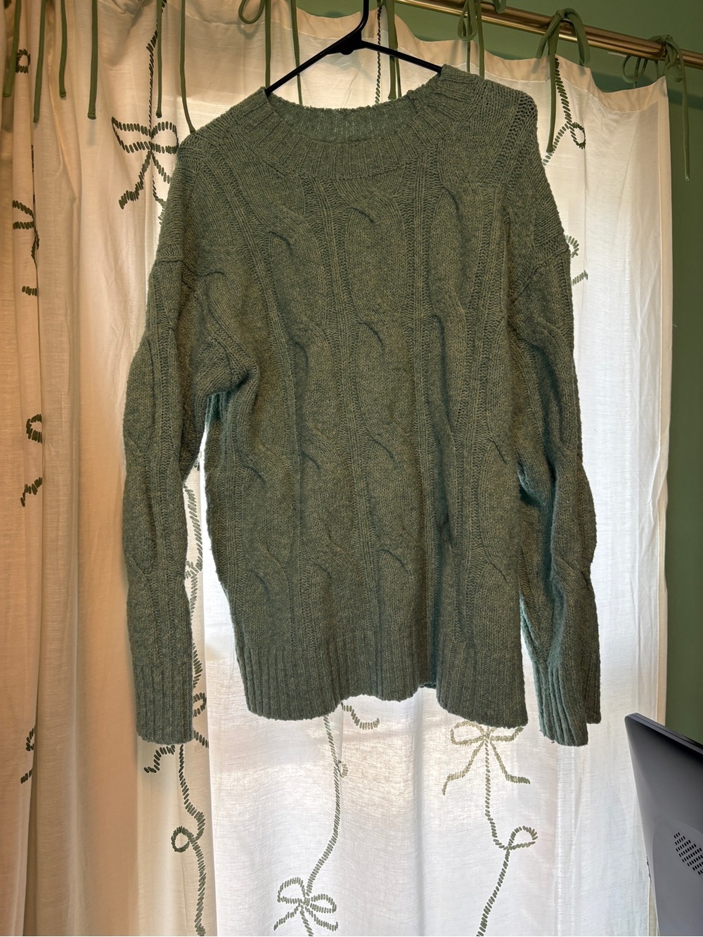 American Eagle Outfitters Sage Green Cable Knit Crewneck Sweater
